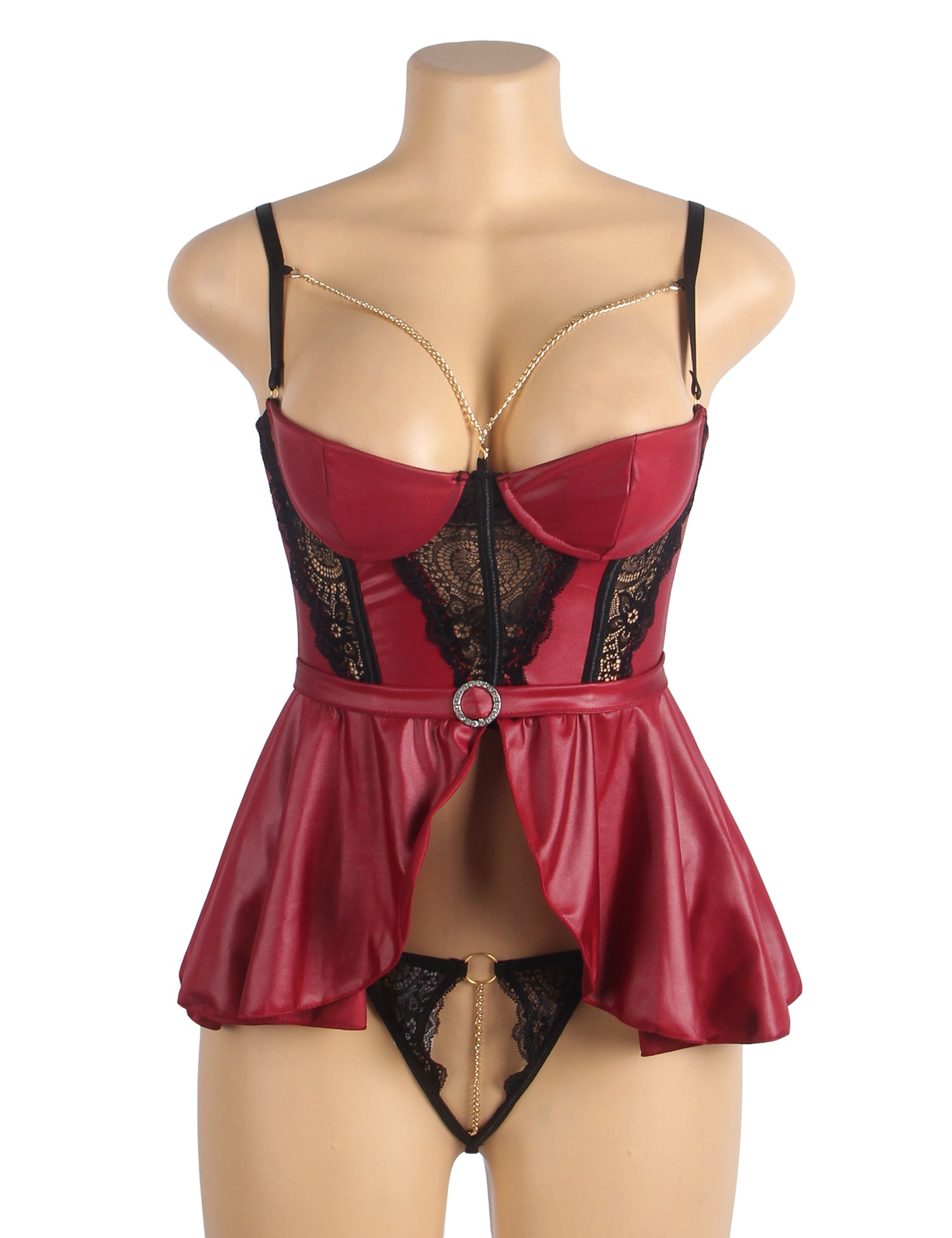 Removable Chains Faux Leather Lace Sexy Lingerie - KC Leather Co. Removable Chains Faux Leather Lace Sexy Lingerie - KC Leather Co.