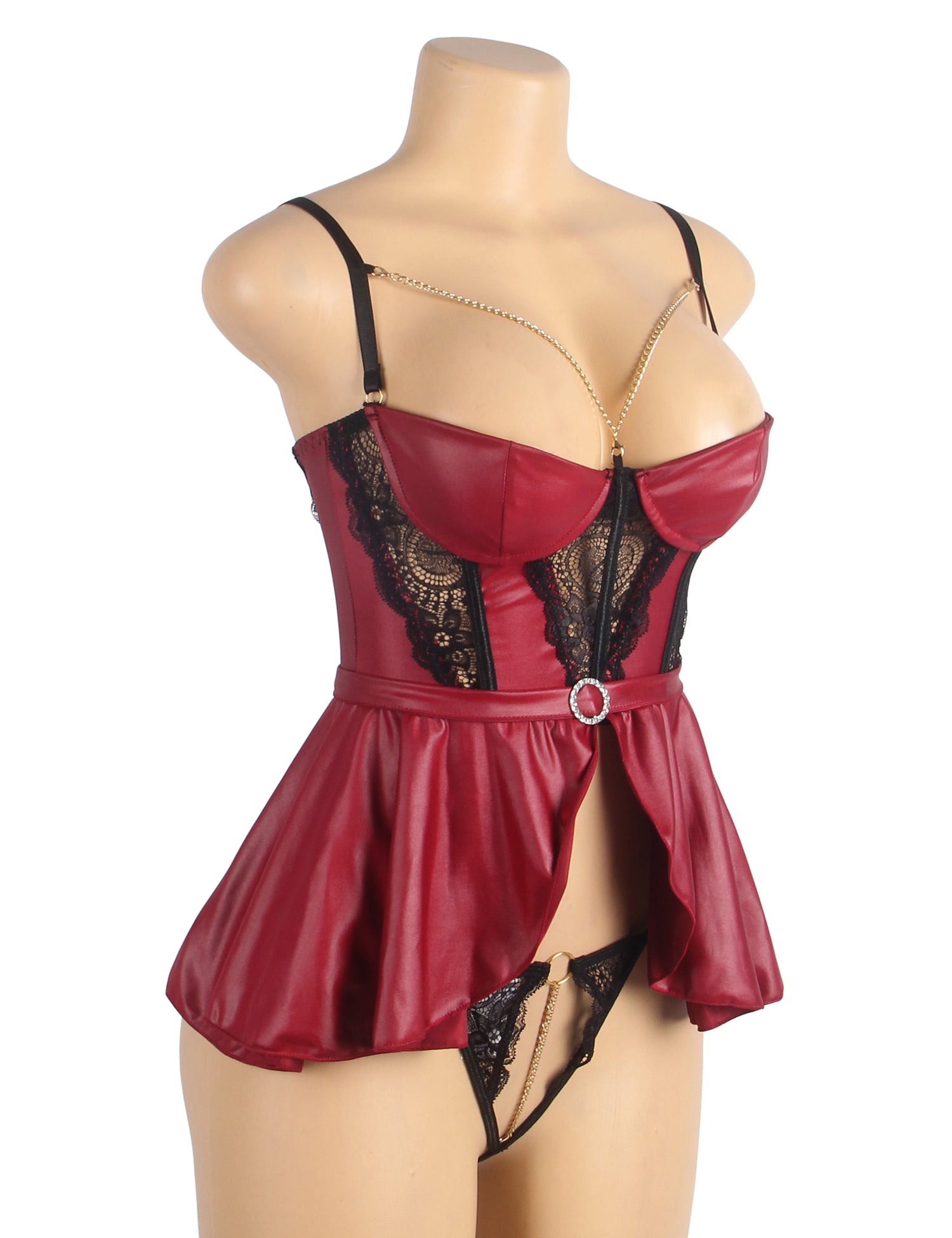 Removable Chains Faux Leather Lace Sexy Lingerie - KC Leather Co. Removable Chains Faux Leather Lace Sexy Lingerie - KC Leather Co.