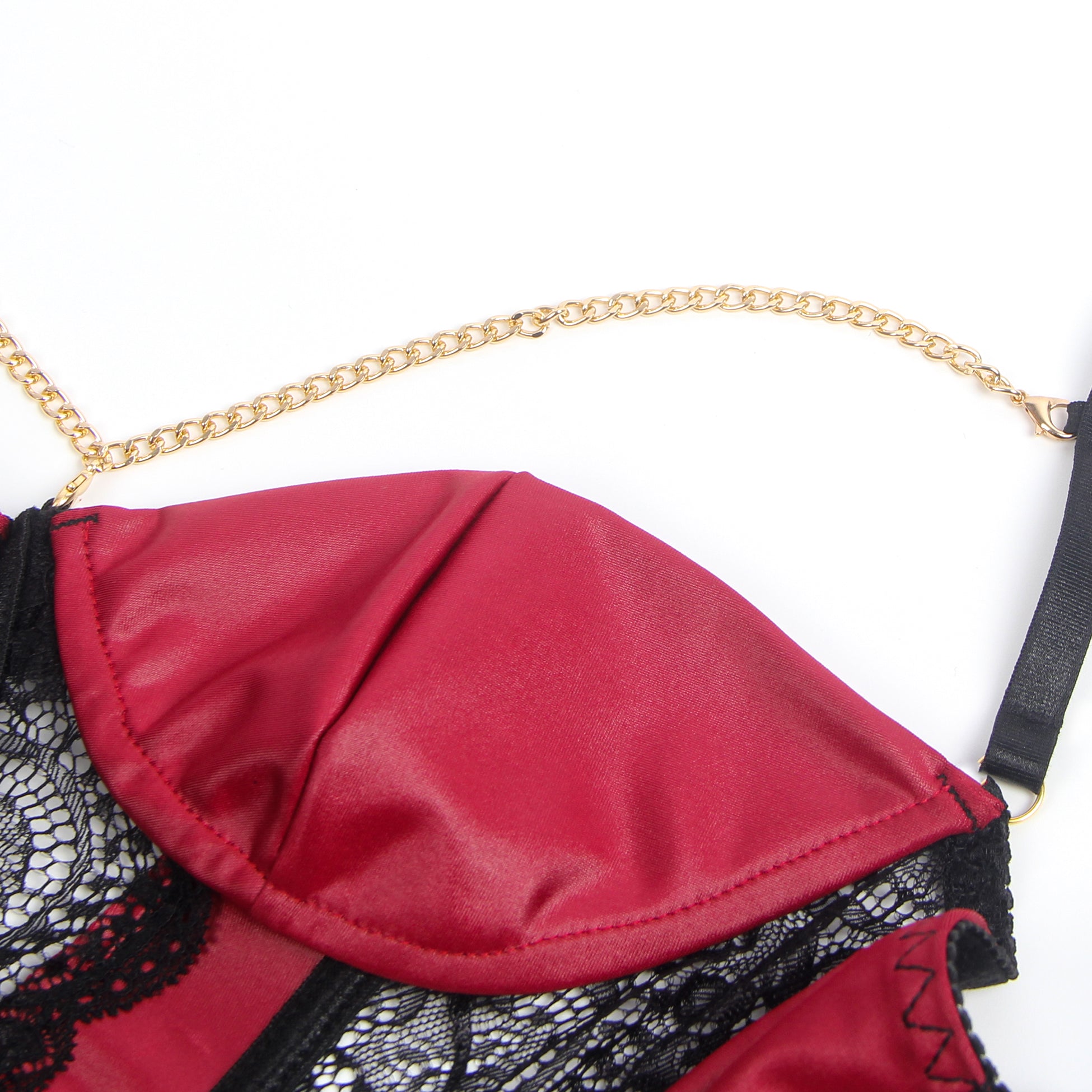Removable Chains Faux Leather Lace Sexy Lingerie - KC Leather Co. Removable Chains Faux Leather Lace Sexy Lingerie - KC Leather Co.