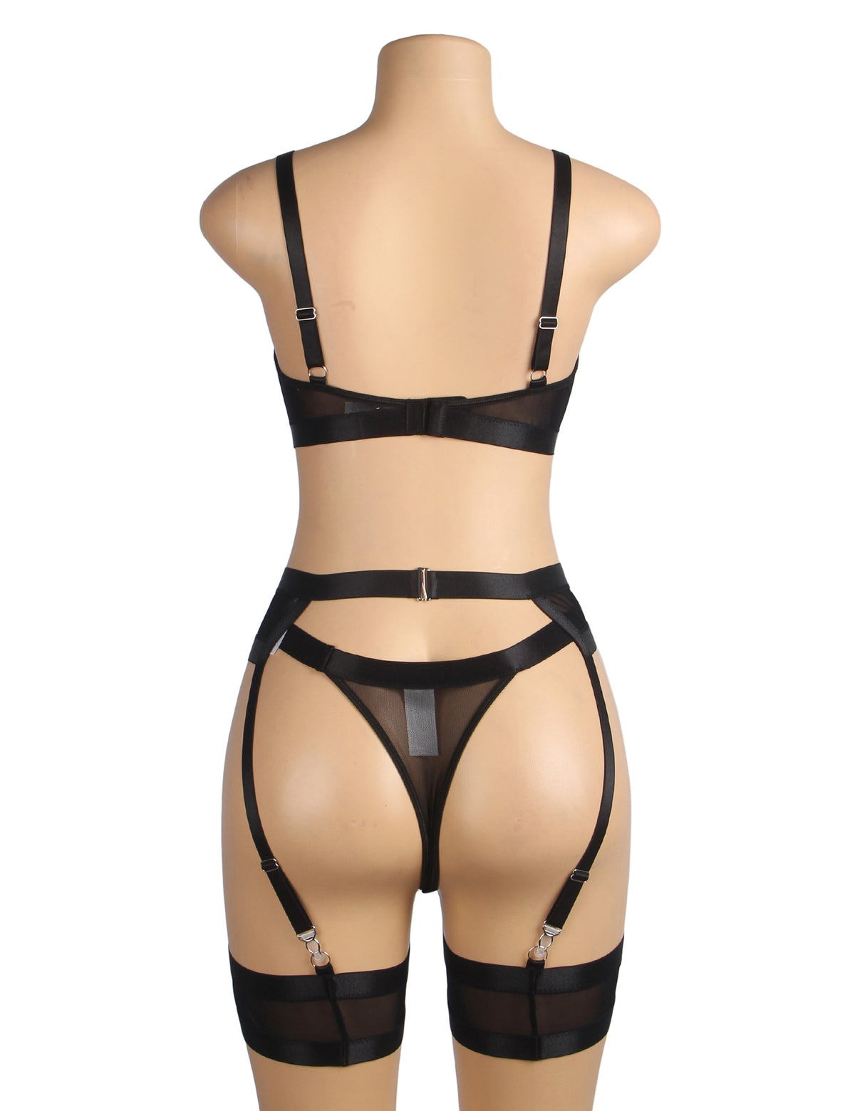 Black Bondage Garter Belt Bra Set