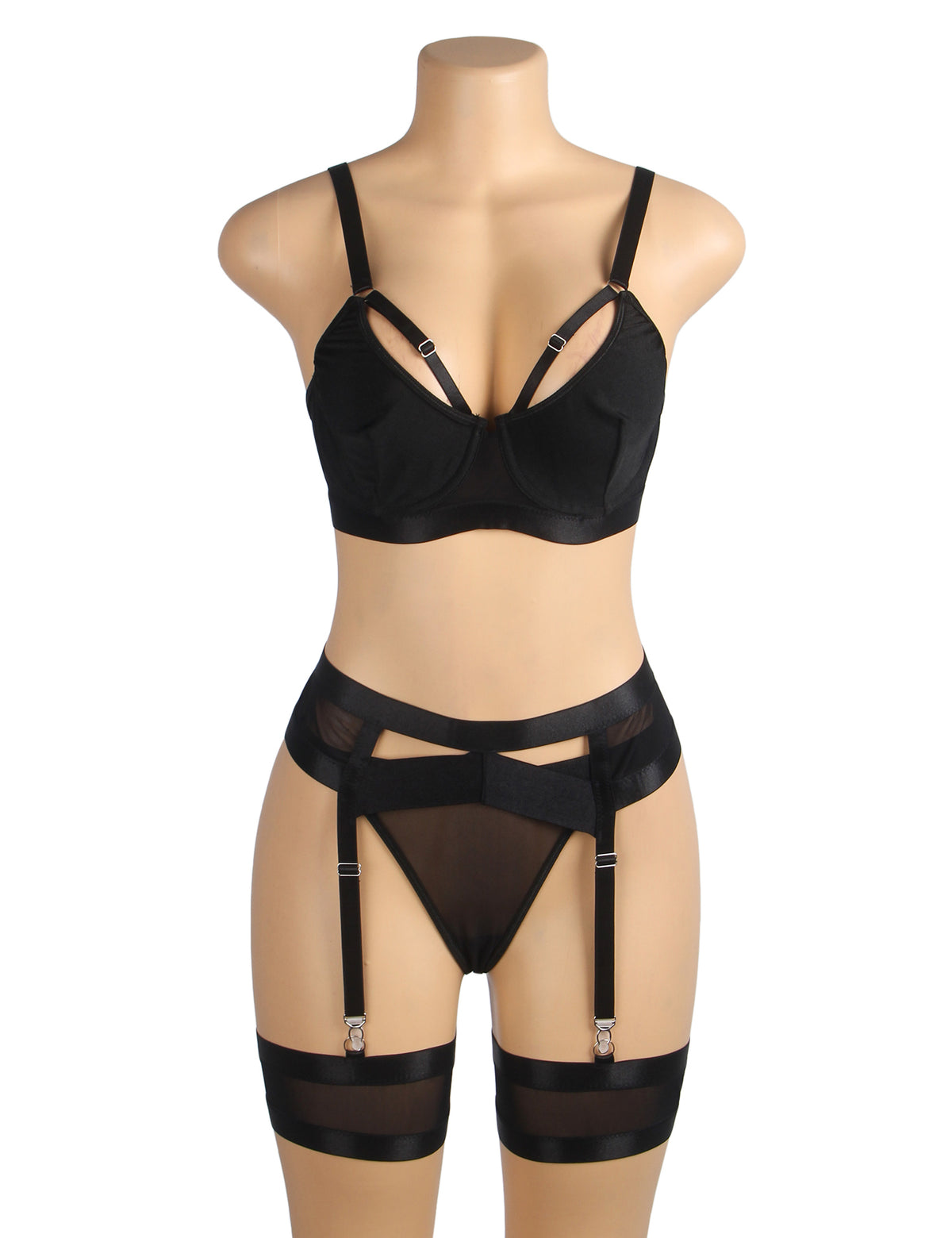 Black Bondage Garter Belt Bra Set