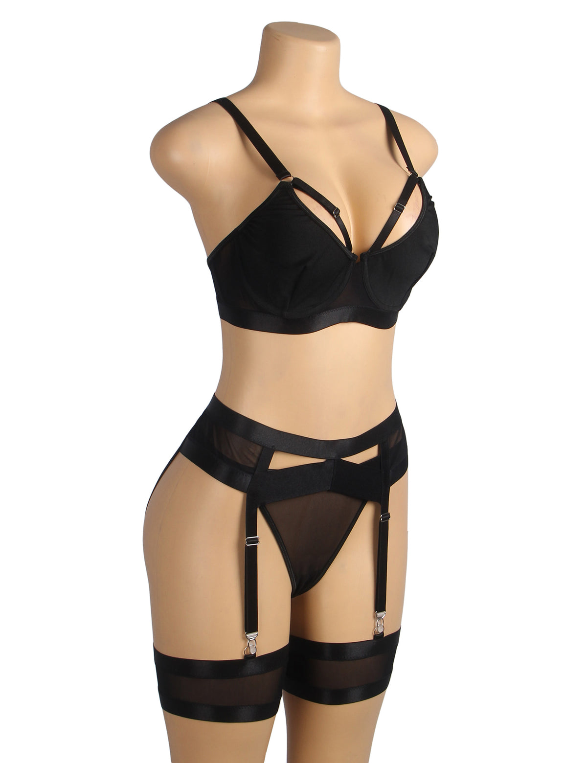 Black Bondage Garter Belt Bra Set Plus Size