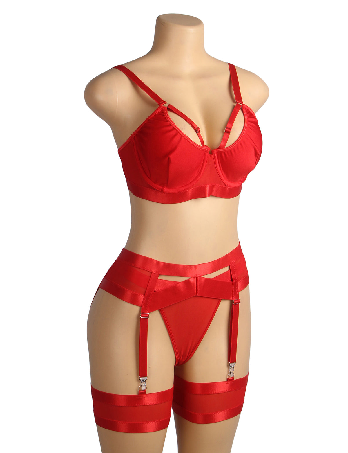 Red Bondage Garter Belt Bra Set Plus Size