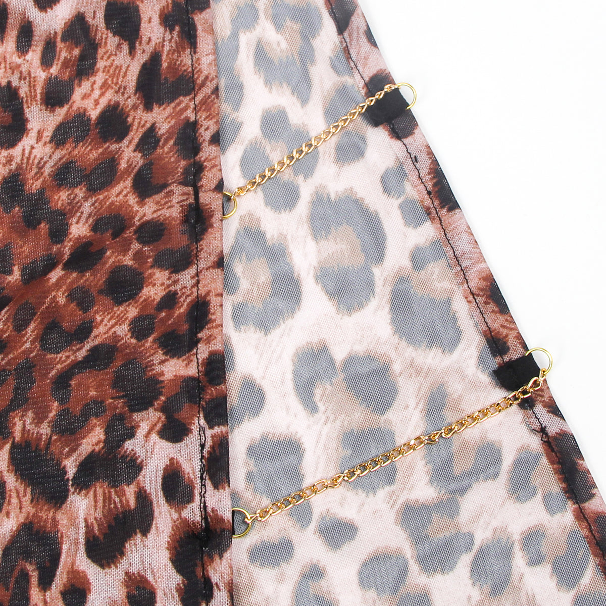 Leopard Print Mesh Lace Side Slit Sexy Lingerie &amp; Chains
