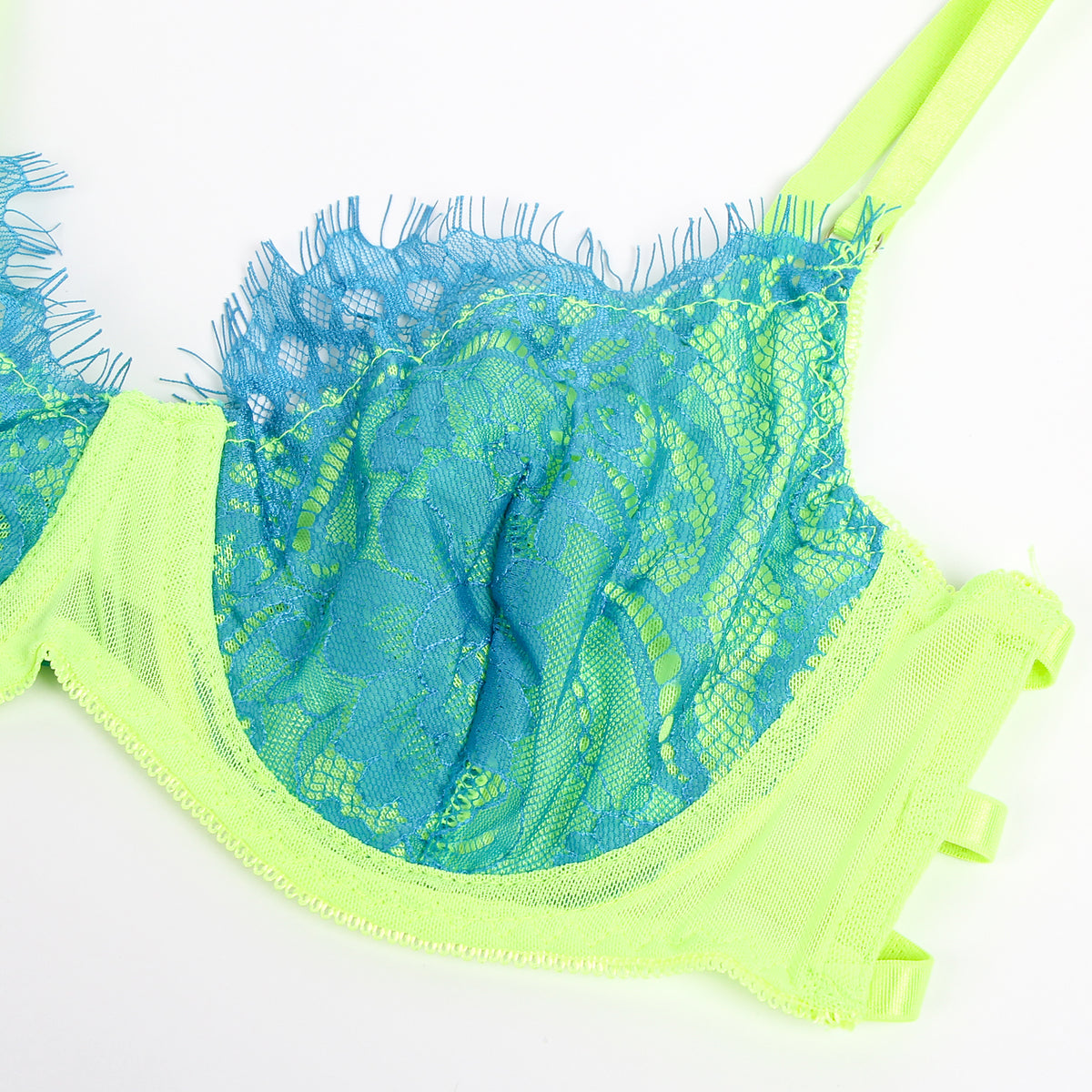 Green Spliced Eyelash Lace Bra Set Plus Size