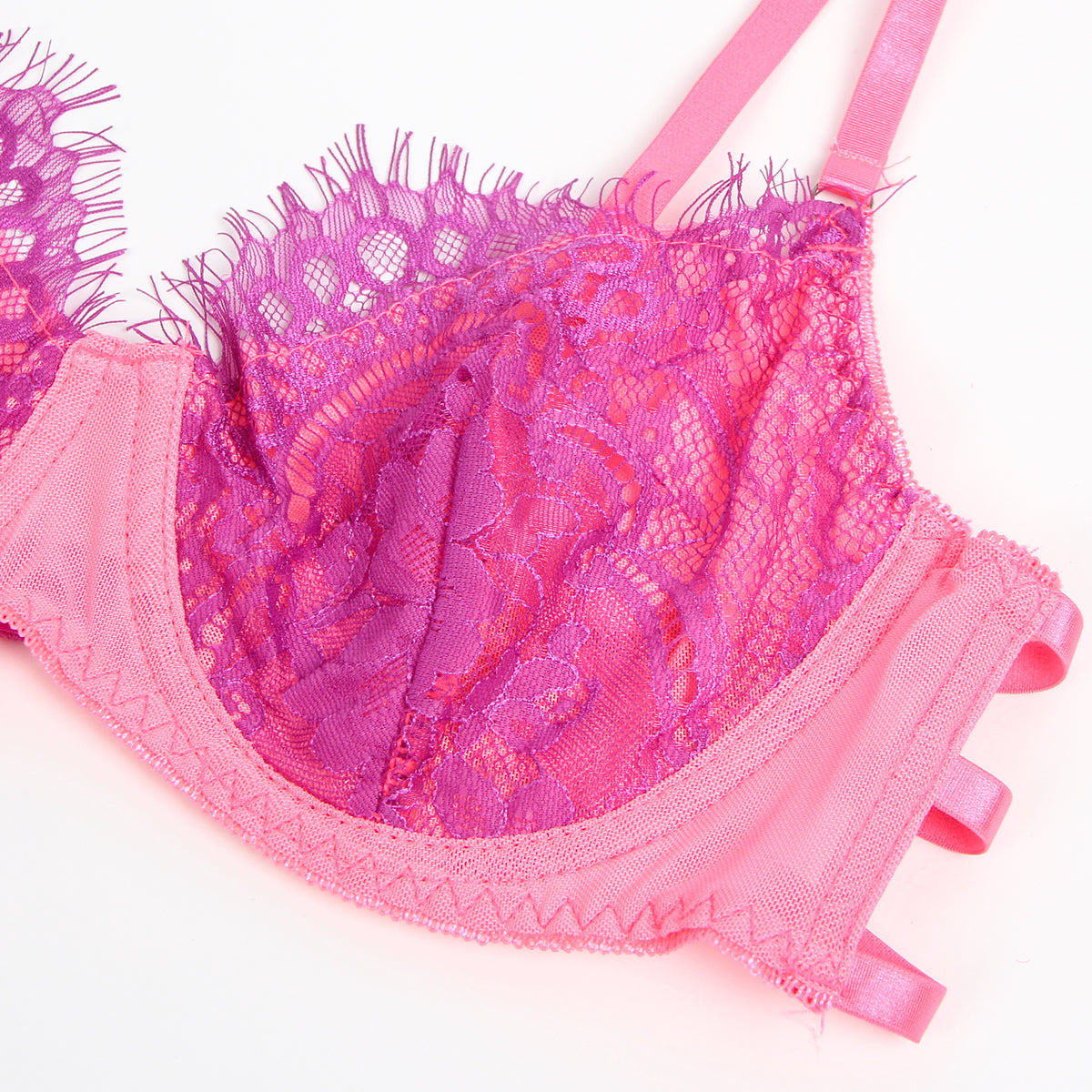 Rose Spliced Eyelash Lace Bra Set