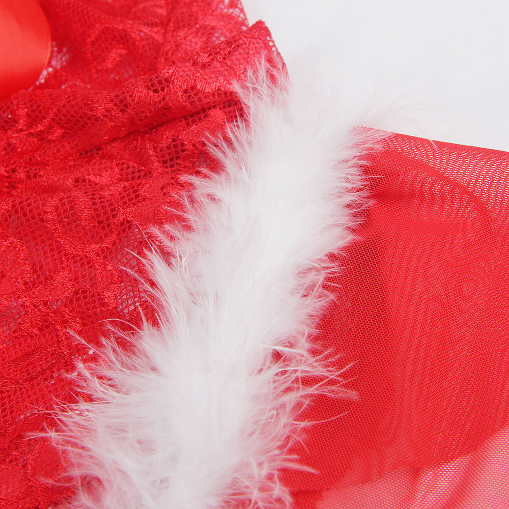 Sexy Red Christmas Type Lace Halter Teddy Lingerie
