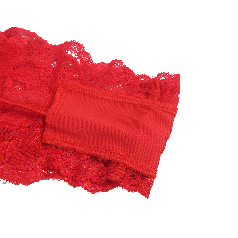 Sexy Red Christmas Type Lace Halter Teddy Lingerie