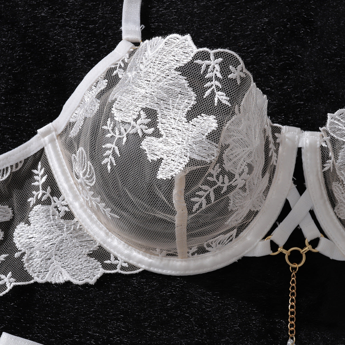 Embroidery sexy lingerie garter belt leg ring three-piece set with steel ring