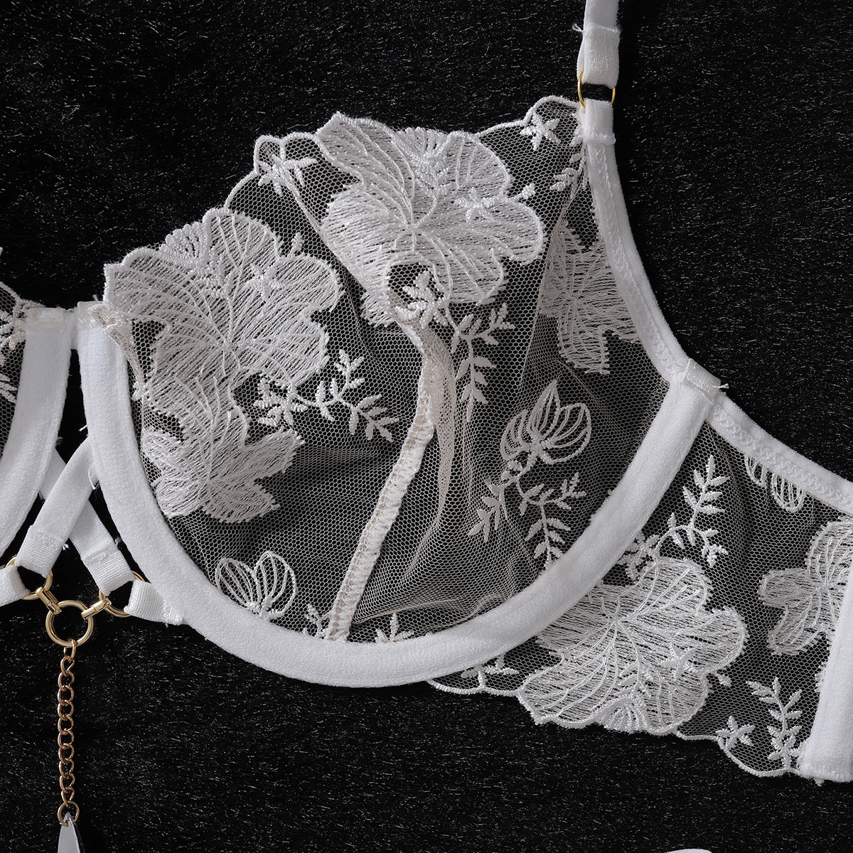 Embroidery sexy lingerie garter belt leg ring three-piece set with steel ring