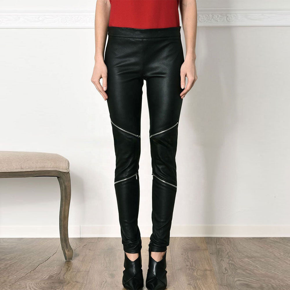 women's black skinny leather pants