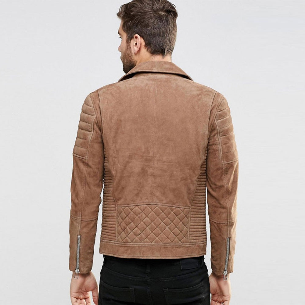 men's suede motorbike biker jacket brown