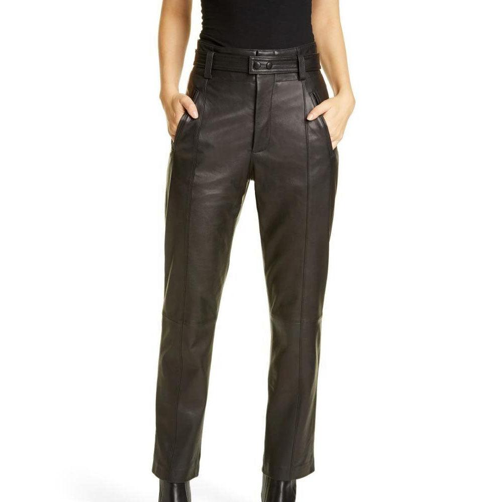 women's brown leather trousers