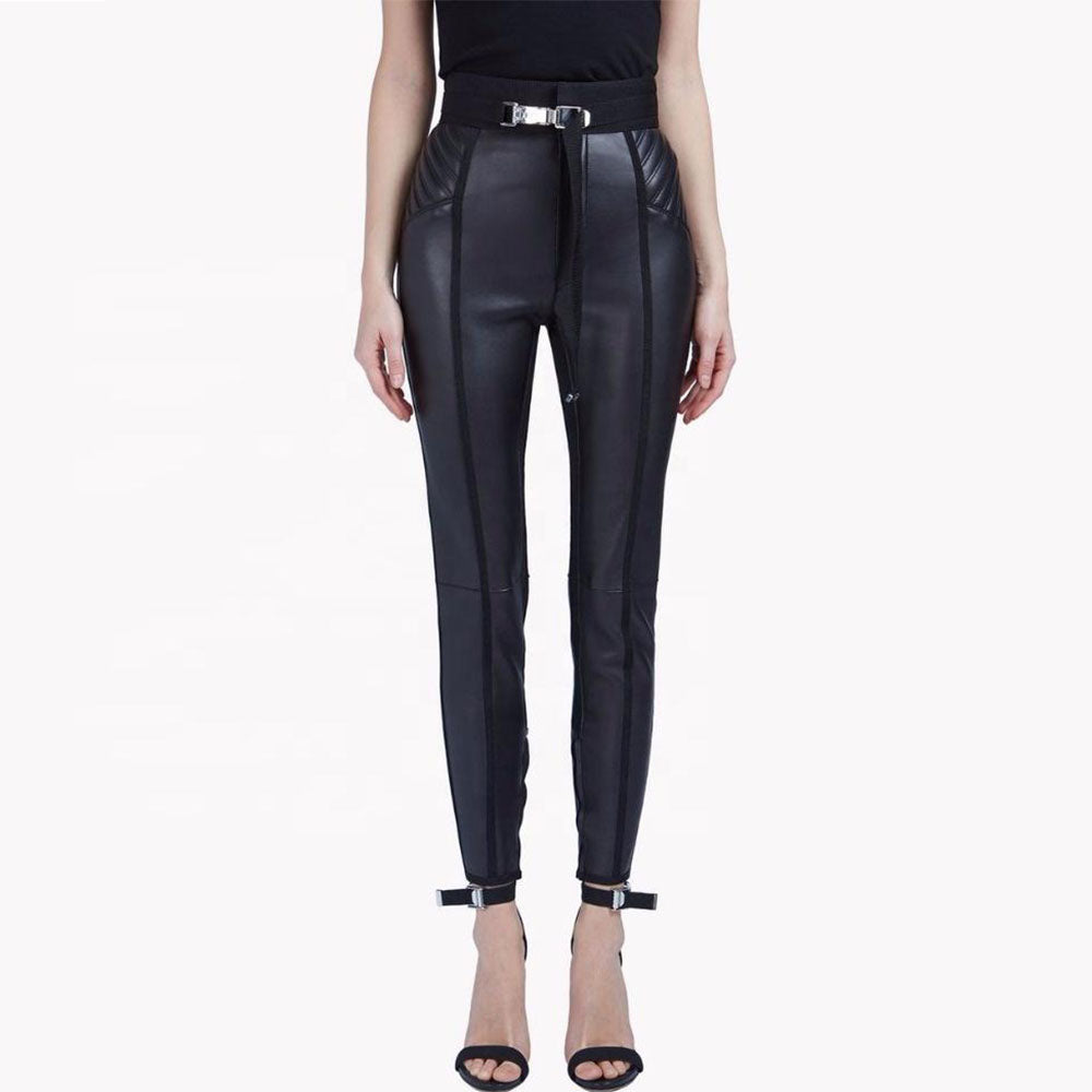 women's high waisted skinny leather pants