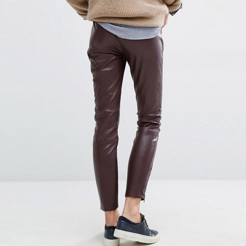 women's brown leather trousers