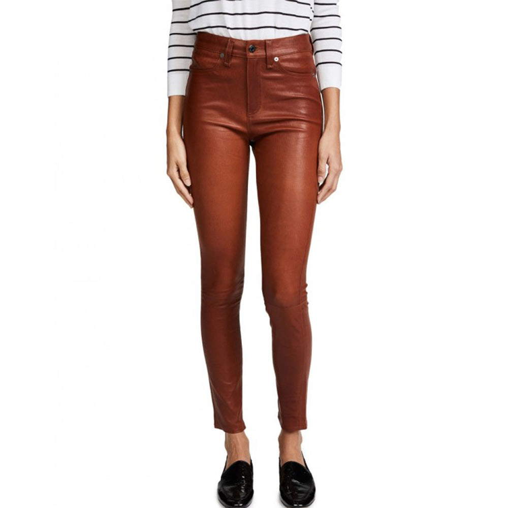 Women's Leather Pants, Naomi Brown Leather Jeans