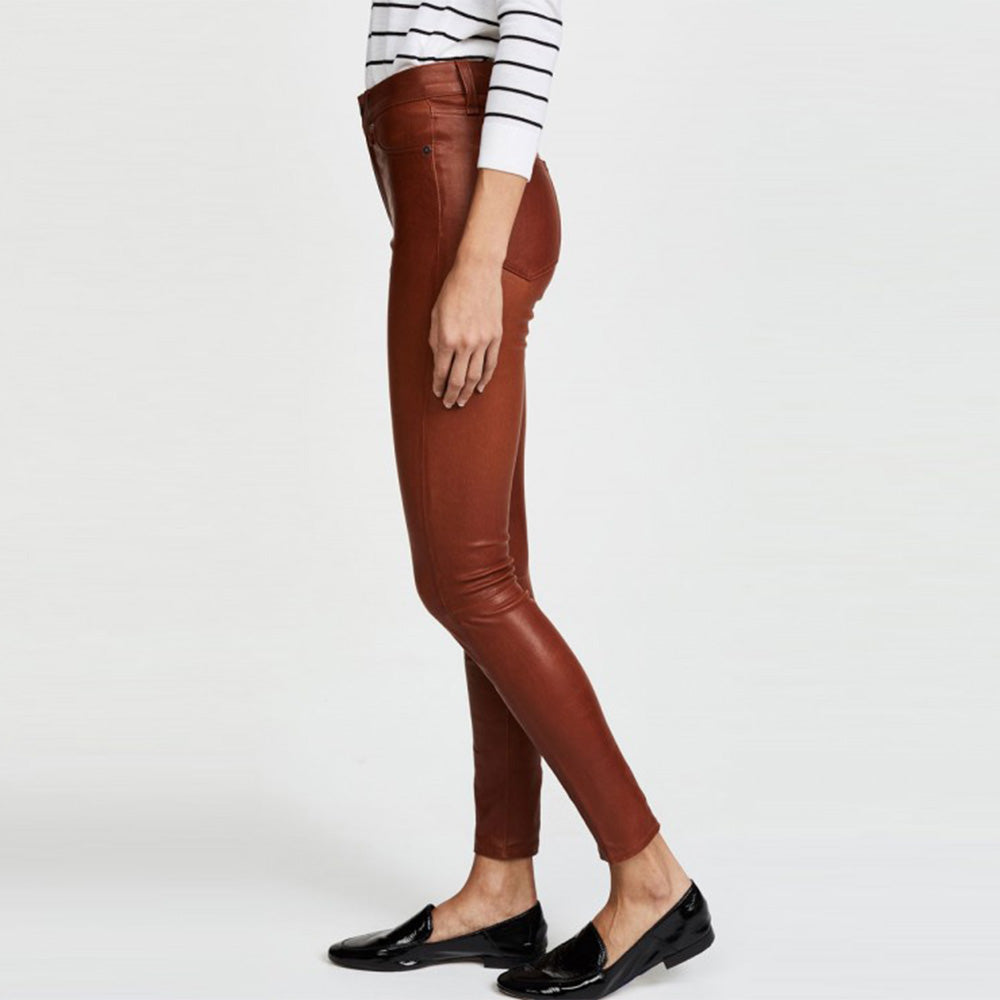 brown leather jeans zara