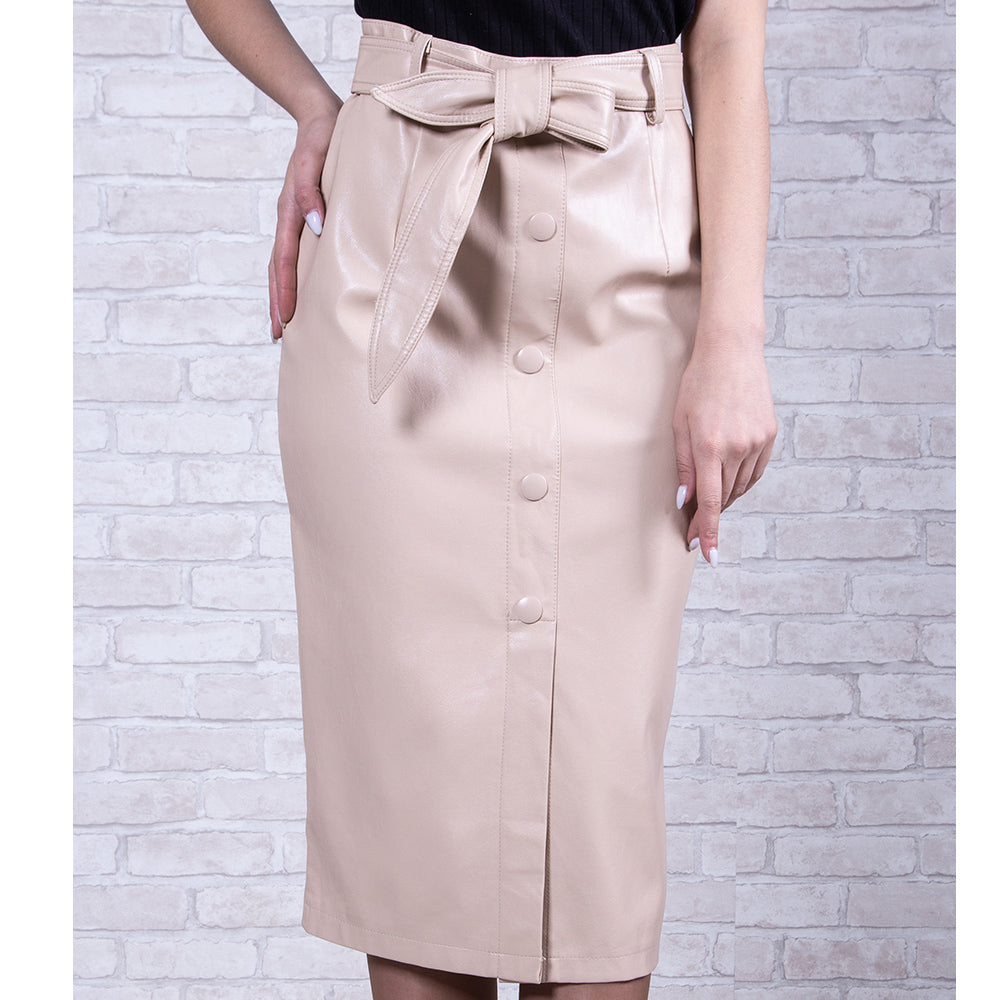 High Waist Leather Midi Skirt