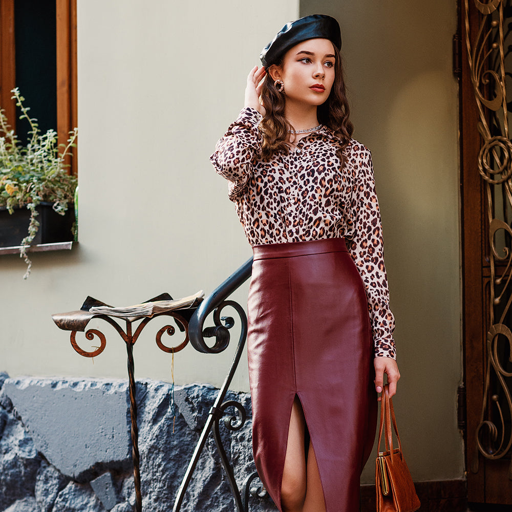 Renia Faux Leather Midi Skirt