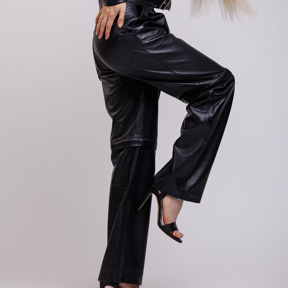 black leather trousers shorts