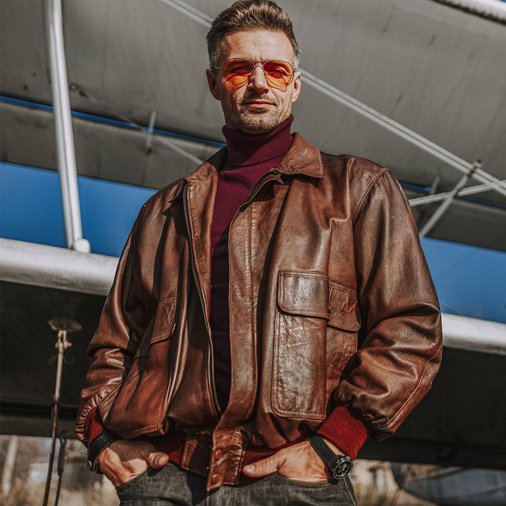 men's leather bomber jacket brown